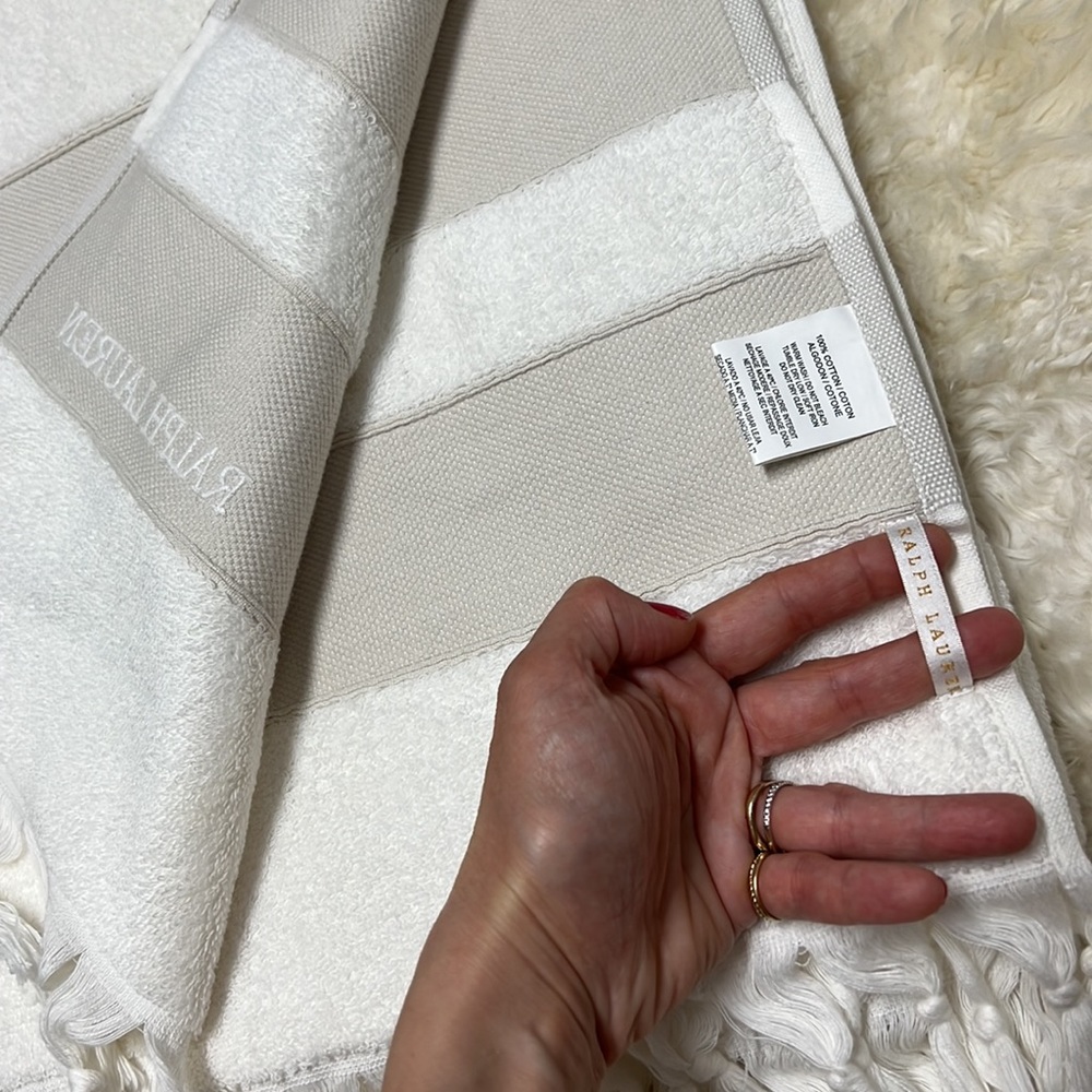 New - Ralph Lauren White Cotton XL Beach Towel - Picture 2 of 5